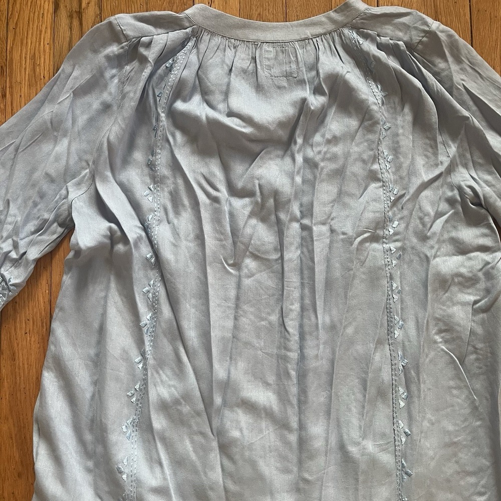 NWOT Womens Small Blue Embroidered Tunic Blouse Shirt Pullover Tassel Boho Flowy - Picture 13 of 14